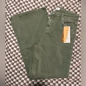 Risen Denim Olive Green Wide Leg Pants